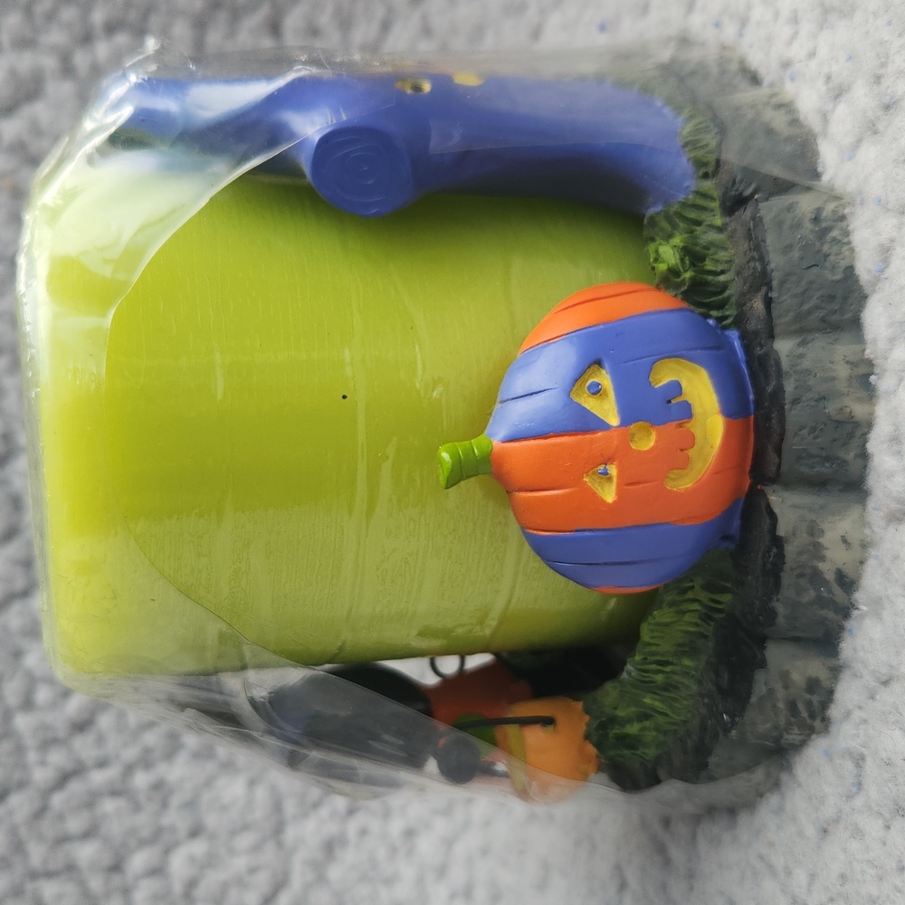 Vintage Colorful Halloween Candle Holder with Witch and Pumpkins Bat And Cat - Picture 3 of 7